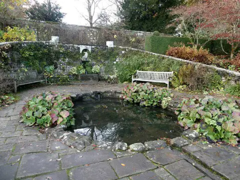 NZ0384 : Pond at the top of the walled garden