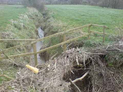 SN4821 : Footbridge covered with flood debris