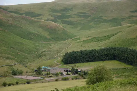 NT8425 : Burnhead Farm and the upper Halterburn valley