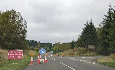NY6490 : Road works at entrance to Matthew's Linn Car Park