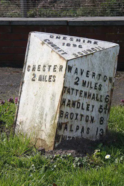 SJ4365 : Old Milepost by the A41 in Christleton