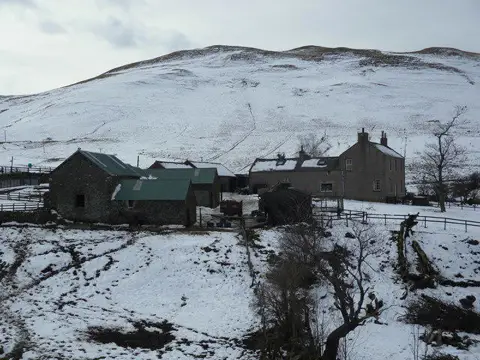 NT8425 : Burnhead Farm with Wildgoose Hill behind