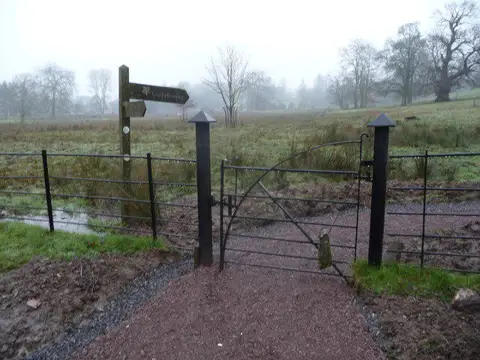 SO3608 : Gate and path below Clytha Castle, Monmouthshire