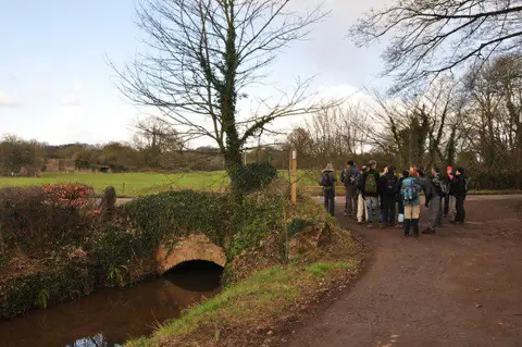 ST0717 : Mid Devon : Small Stream & Road
